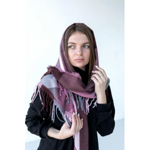 Велика бузкова кашемірова хустка косинка в клітину CASHMERE. Photo 3